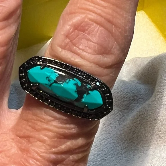 NWT Kendra Scott Arielle Ring Variegated Turquoise & Gunmetal SUPER RARE Perfect - Picture 6 of 14